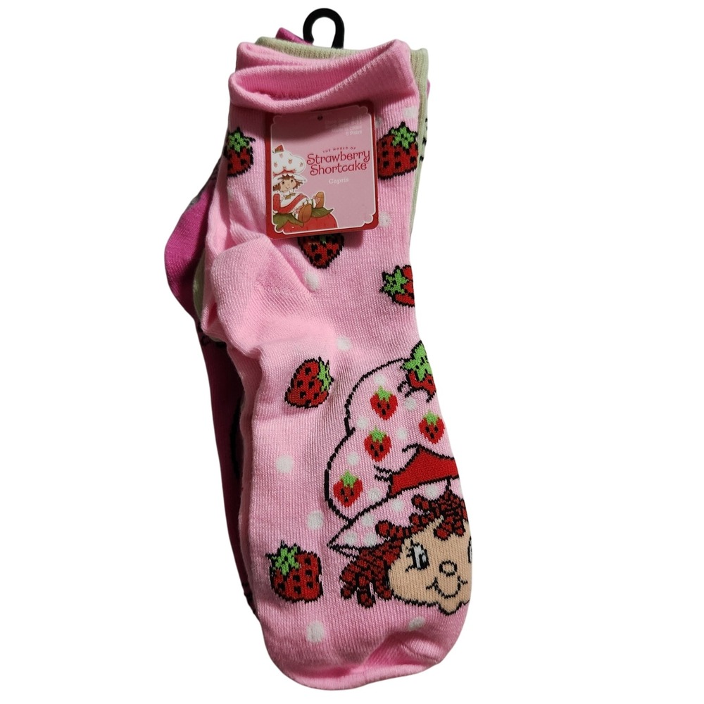 Strawberry Shortcake Capris Socks 5 Pairs Women Shoe‎ Size 4-10 Sock 9-11 New